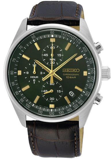 Seiko chronograph leather strap watch online