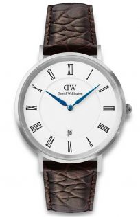ADW00100911 Daniel Wellington Classic Roman Numerals Date Dark Brown Croc Belly Silver DW00100911
