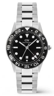 ADW00100919 Daniel Wellington Iconic GMT Link Black Ceramic Bezel Silver DW00100919