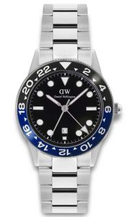 ADW00100921 Daniel Wellington Iconic GMT Link Black Blue Ceramic Bezel Silver DW00100921