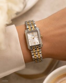 SWR093P1 Seiko Ladies Two-Tone Crystals Rectangular 22mm