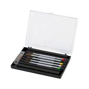 212451 Case with 5 Screwdrivers, 0.5 - 1.2 mm, with Anti-Magnetic Blades and Spare Blades 212451