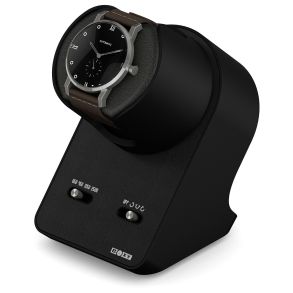 309136 Boxy BLDC Nightstand EXT, Watch Winder for 1 Watch, Imitation Leather Black, with USB Charging Cable 309136