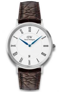 ADW00100911 Daniel Wellington Classic Roman Numerals Date Dark Brown Croc Belly Silver DW00100911