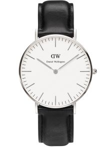ADW00100053 Daniel Wellington dameklokke sort skinnrem - Daniel Wellington Classic Sheffield Silver Lady 0608DW