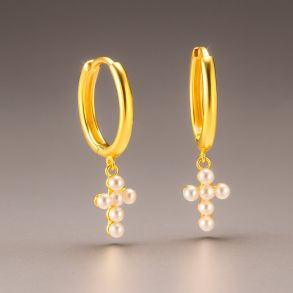 CTJ7 Carrie Taylor Pearl Cross Hoop CTJ7