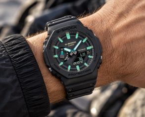 GA-2100RC-1AER Black Casio G-Shock Men's Watch with Turquoise Accents and Ana-Digi Display 45mm