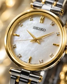 HGH007P1 Seiko 8 Diamonds Two-Tone Sapphire Mother-of-Pearl Ladies 29mm