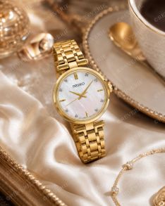 HGH008P1 Seiko 8 Diamonds Golden Sapphire Mother-of-Pearl Ladies 29mm