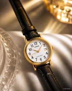 RH764AX5 Lorus Ladies Golden Black Leather Petite 26mm