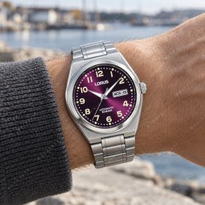 RL445CX9 Lorus Mens Steel Purple Sunray Day-Date Automatic 41mm