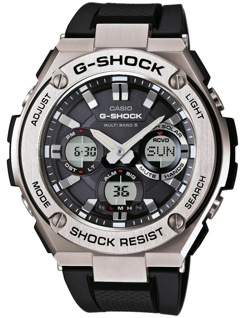 Casio G Shock Wave Ceptor Solar GST W110 1AER klokke Herreklokke i Solv LCD LED Sort GST W110 1AER