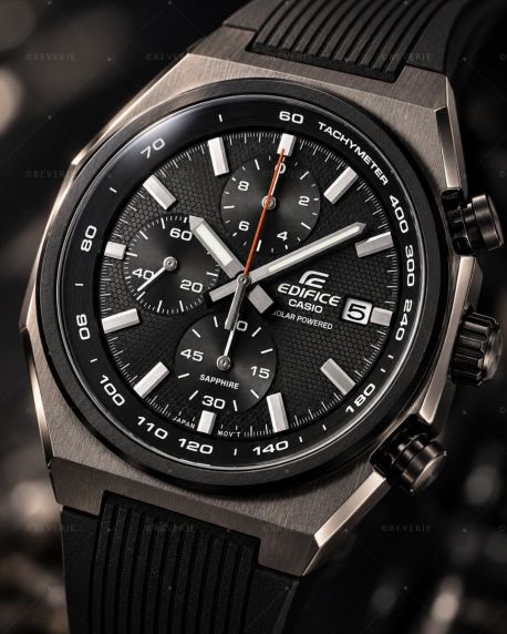Casio Mens Solar Powered Chronograph Gunmetal Black Sapphire 38mm