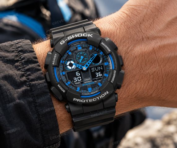 Black Casio G-Shock Men's Ana-Digi Watch with Blue Accents 51mm