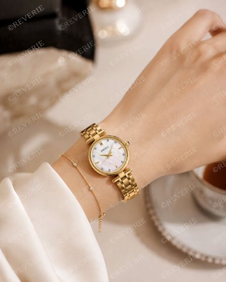 Seiko 8 Diamonds Golden Sapphire Mother-of-Pearl Ladies 29mm